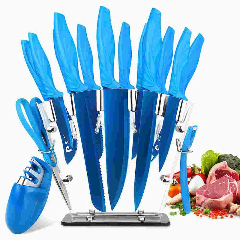 Blue 17-Piece Kitchen Knife Set