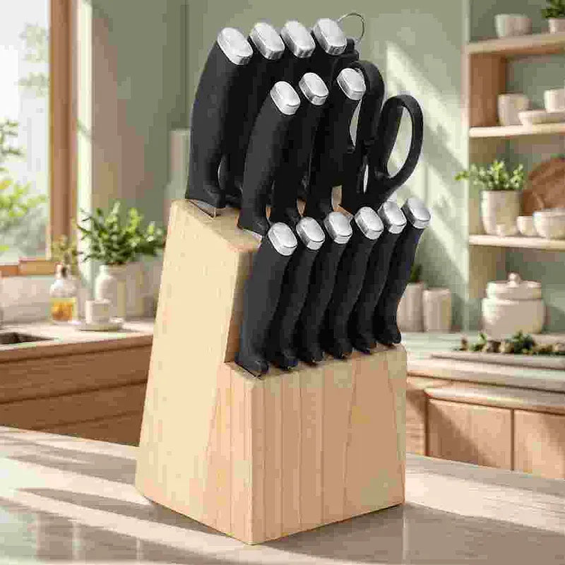 16-Piece Kitchen Knife Set with Wood Block