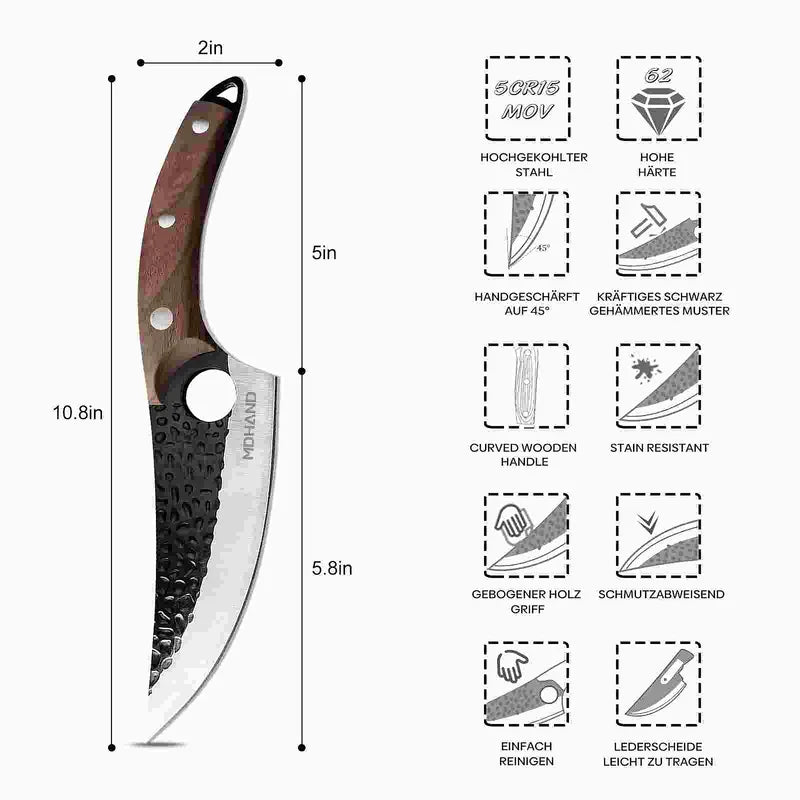 Double-Blade Curved Knife with Leather Sheath