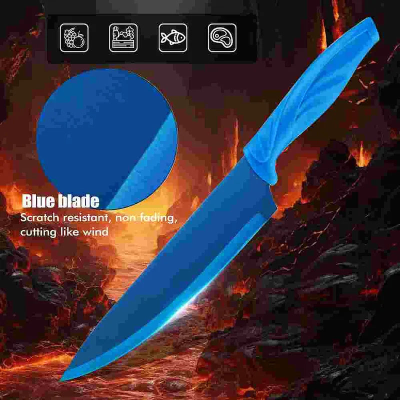 Blue 17-Piece Kitchen Knife Set