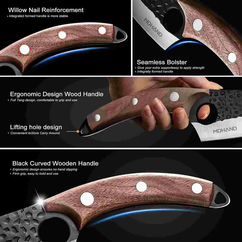 Double-Blade Curved Knife with Leather Sheath