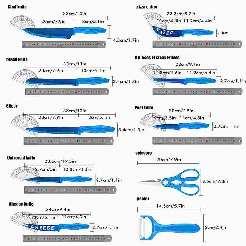 Blue 17-Piece Kitchen Knife Set