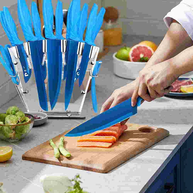 Blue 17-Piece Kitchen Knife Set