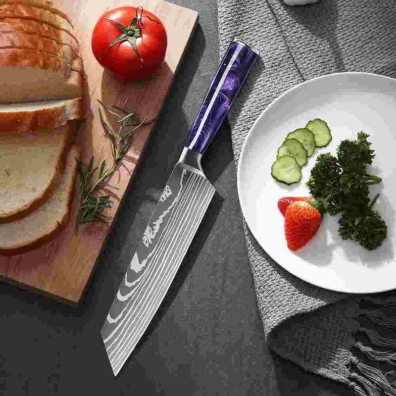 Purple Resin Handle Kitchen Knife with Sheath