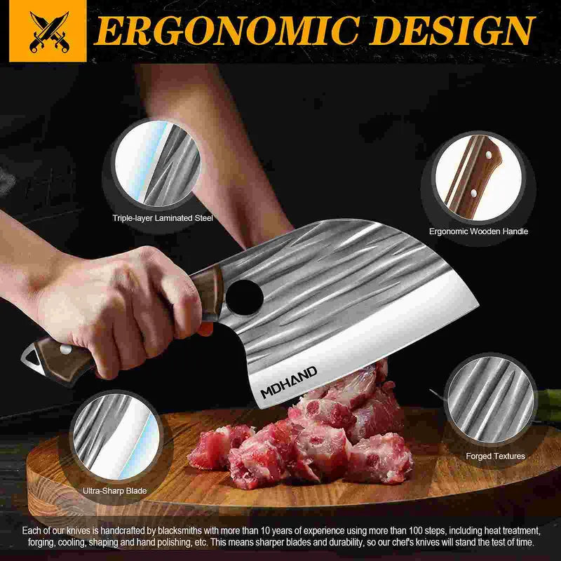 MDHAND Fish Head Knife with Striped Black Handle – Gift Box