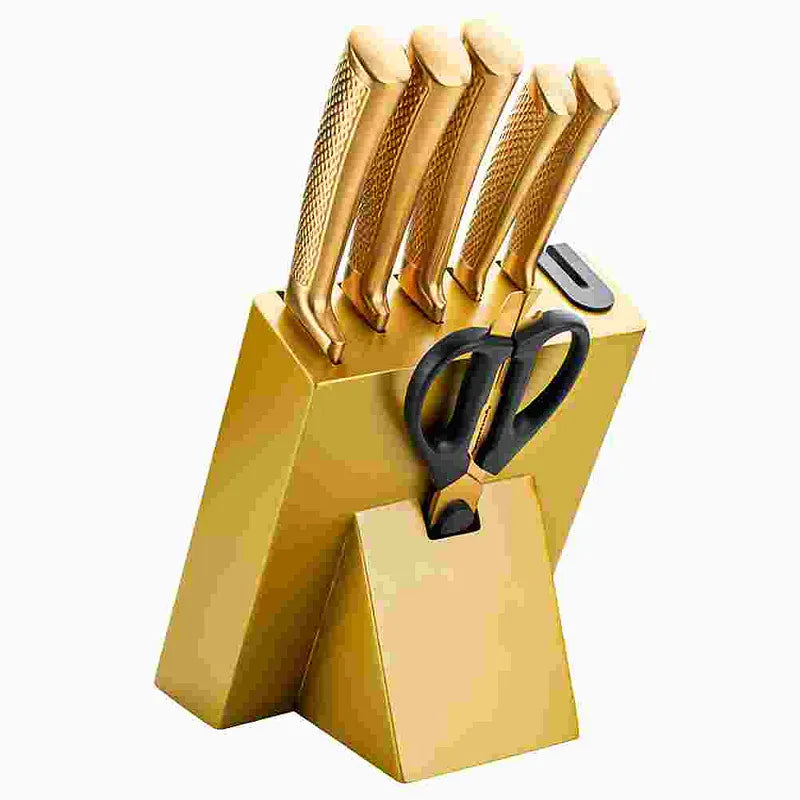 Gold 8-Piece Kitchen Knife Set with Sharpener