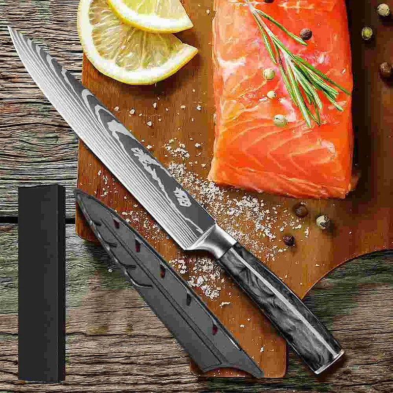 Ultra Sharp Forged Damascus Knives Black Resin Handle Chef & Nakiri Knife