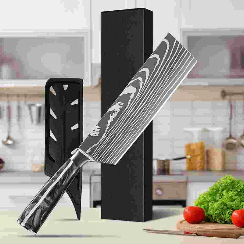 Ultra Sharp Forged Damascus Knives Black Resin Handle Chef & Nakiri Knife