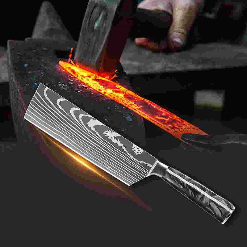 Ultra Sharp Forged Damascus Knives Black Resin Handle Chef & Nakiri Knife