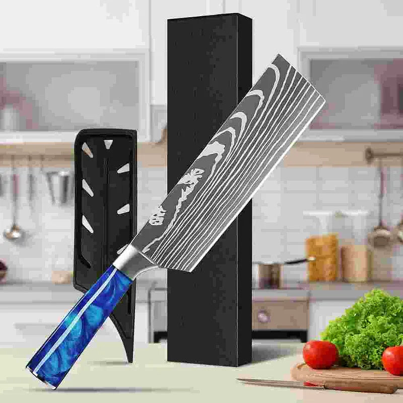 Ultra Sharp Forged Damascus Chef Knife Blue Resin Handle Slicing Knife