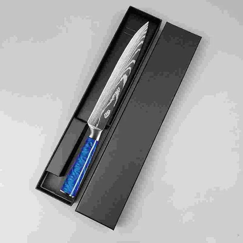 Ultra Sharp Forged Damascus Chef Knife Blue Resin Handle Slicing Knife