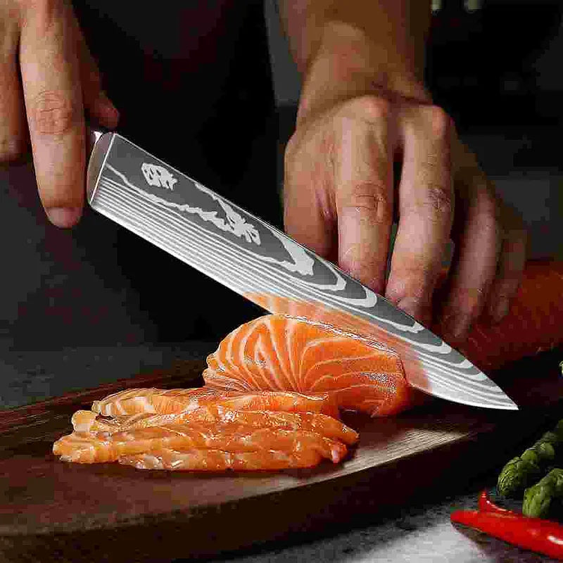 Ultra Sharp Forged Damascus Chef Knife Blue Resin Handle Slicing Knife