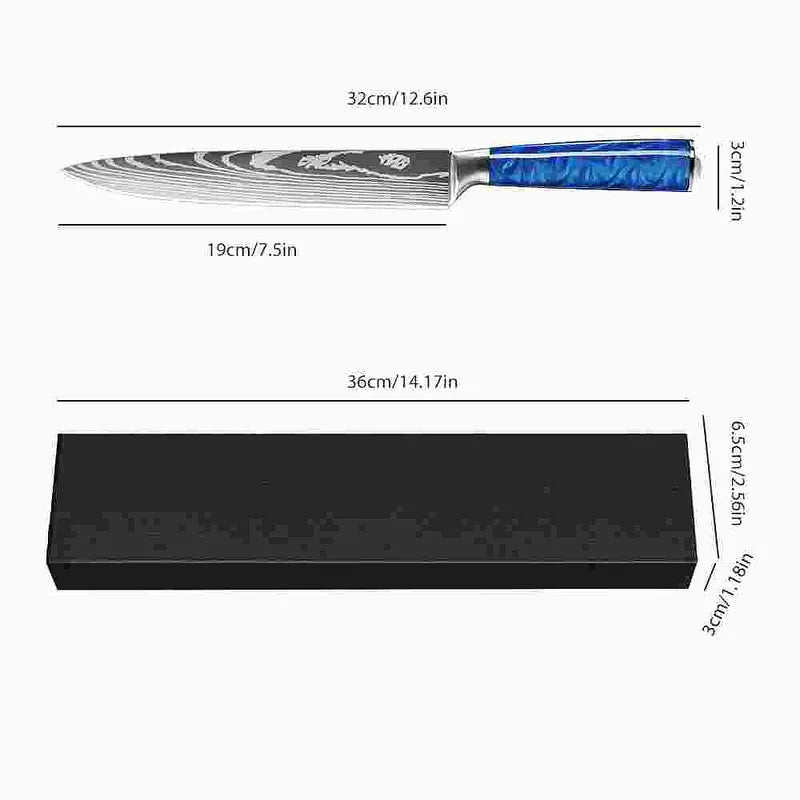 Ultra Sharp Forged Damascus Chef Knife Blue Resin Handle Slicing Knife