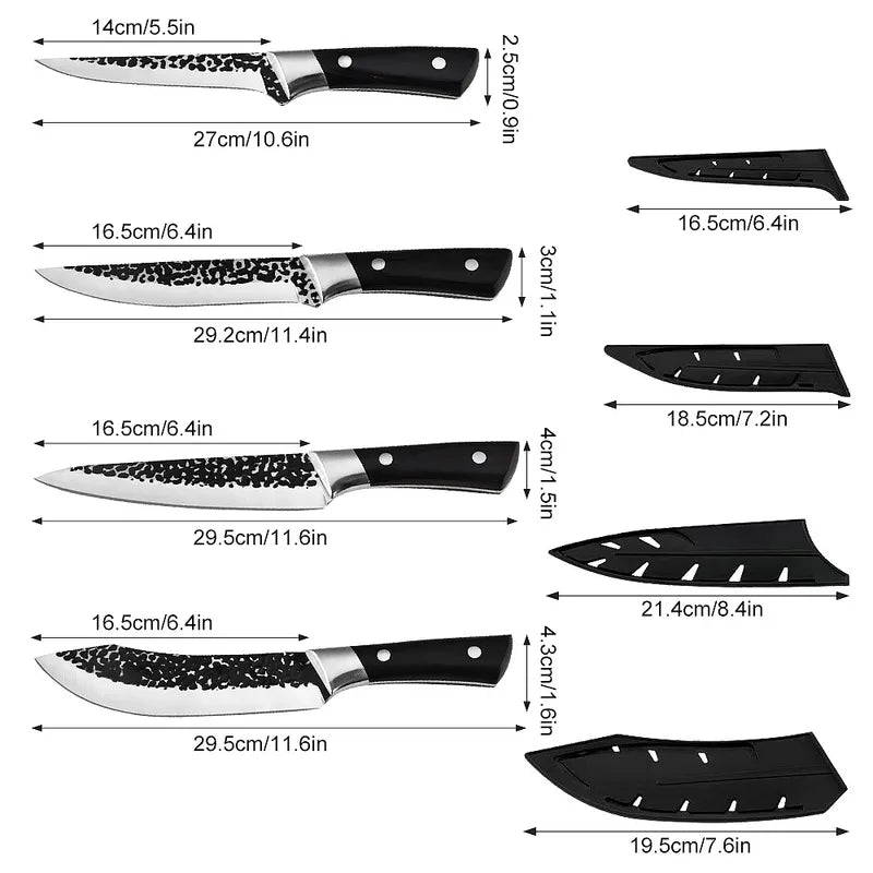 4 Piece Hand Forged Butcher Knife Set Wood Handle Boning Knives