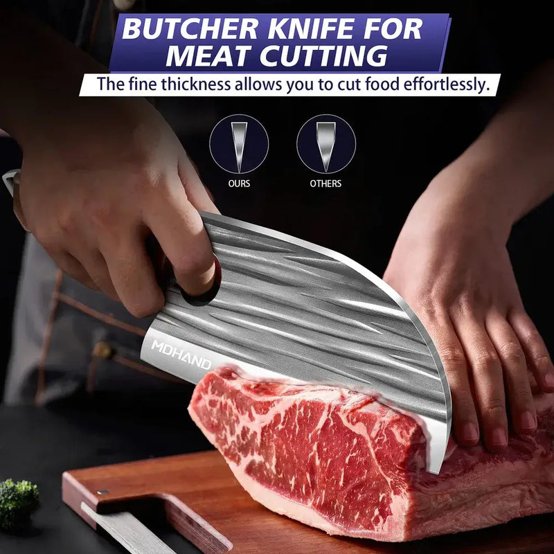 MDHAND 14PCS Hand Forged Butcher Knife Set | High Carbon Steel with Roll Bag