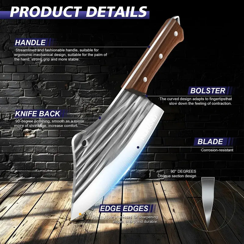 MDHAND 14PCS Hand Forged Butcher Knife Set | High Carbon Steel with Roll Bag