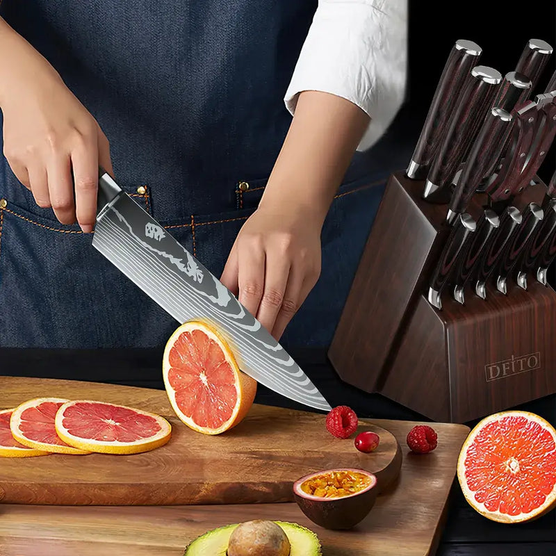 15PCS Professional Knife Block Set | High Carbon Steel with Acacia Wood Block