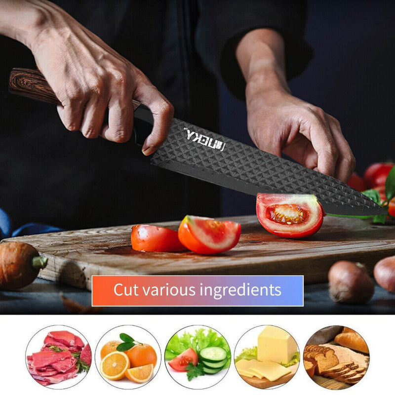 6PCS Knife Set, Kitchen Knife Set with Nonstick Diamond Coating, High Carbon Stainless Steel Chef Knife Set with Cleaver and Scissors, Rustproof, Gift Box, for Home Kitchen, Chef Gifts