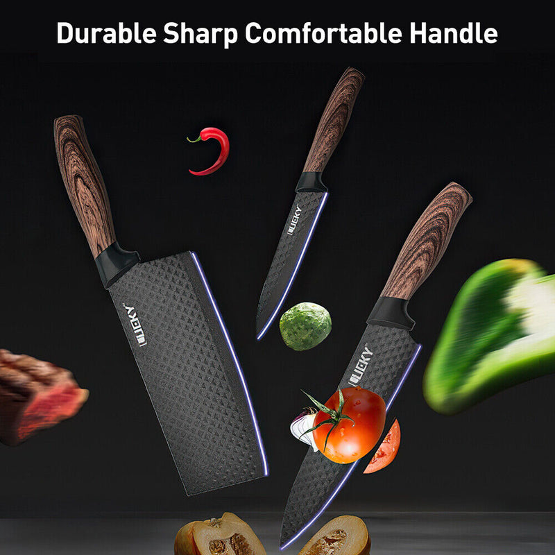 6PCS Knife Set, Kitchen Knife Set with Nonstick Diamond Coating, High Carbon Stainless Steel Chef Knife Set with Cleaver and Scissors, Rustproof, Gift Box, for Home Kitchen, Chef Gifts