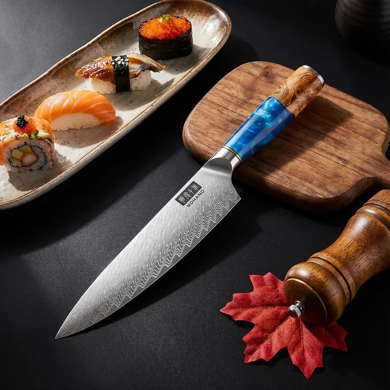 3 Piece Damascus Chef Knife Set Resin Wood Handle Gift Box