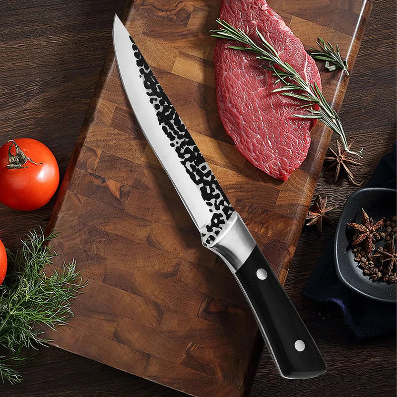 4 Piece Hand Forged Butcher Knife Set Wood Handle Boning Knives
