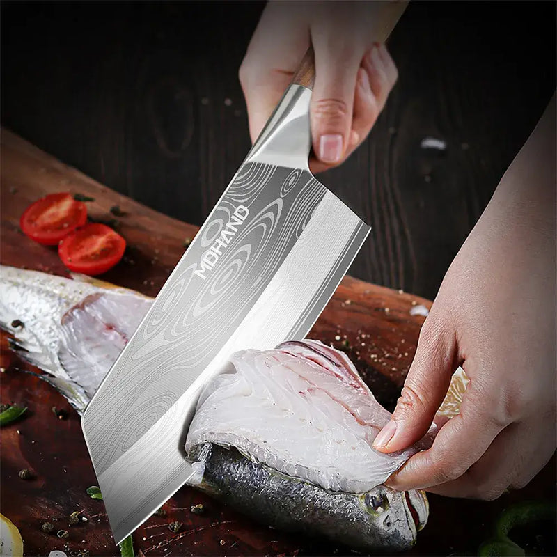 MDHAND Forged Damascus Kitchen Knife | Ergonomic Wooden Handle Gift Box