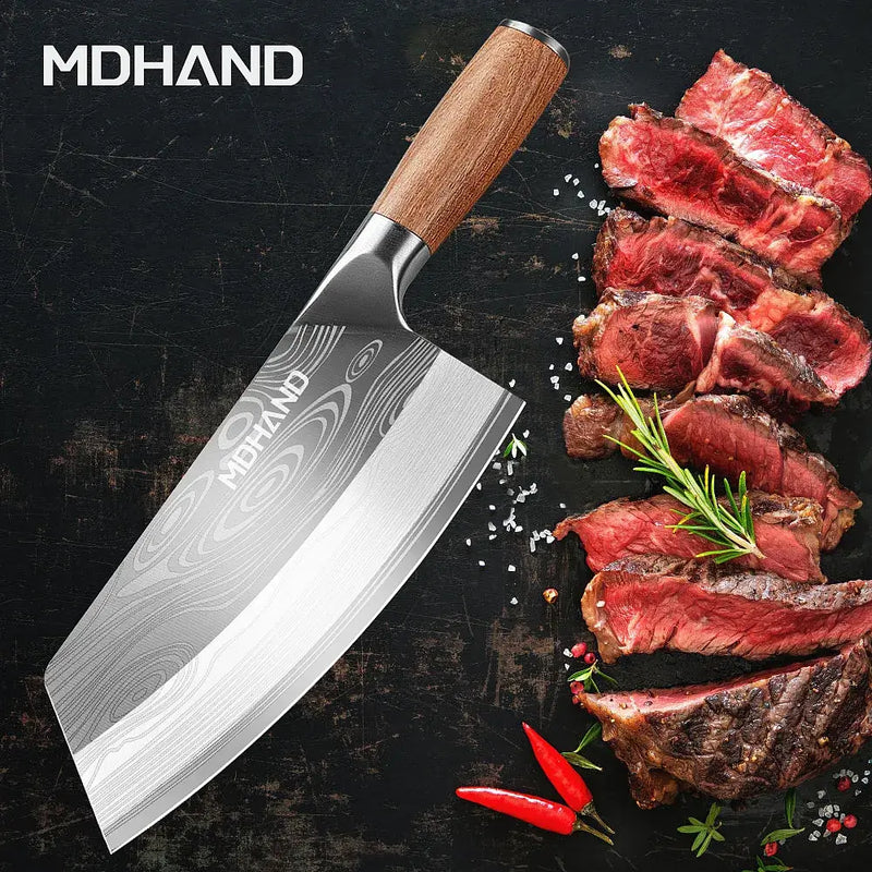 MDHAND Forged Damascus Kitchen Knife | Ergonomic Wooden Handle Gift Box