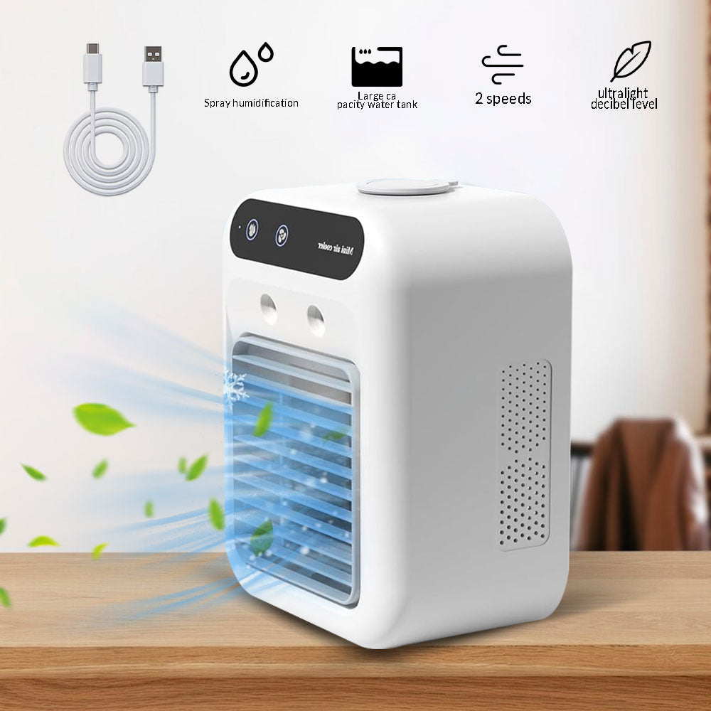 Q8 Mini Desk Air Cooler, Rechargeable & Plug-in Personal Evaporative Cooler, White