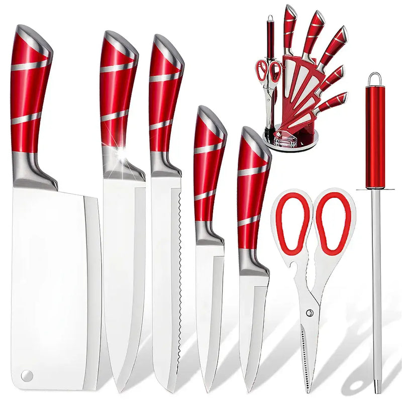9-Piece Hollow Handle Kitchen Knife Set with Fan Rack