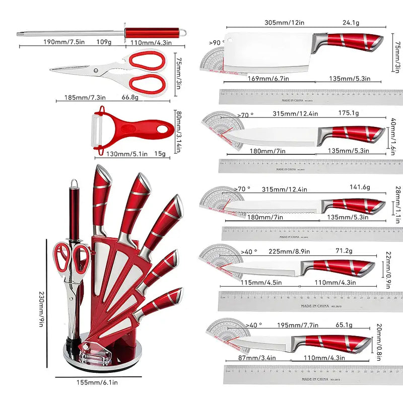 9-Piece Hollow Handle Kitchen Knife Set with Fan Rack