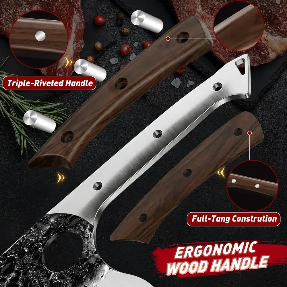 MDHAND 6-Piece Hammered Butcher Knife Set | High Carbon Steel with Storage Bag