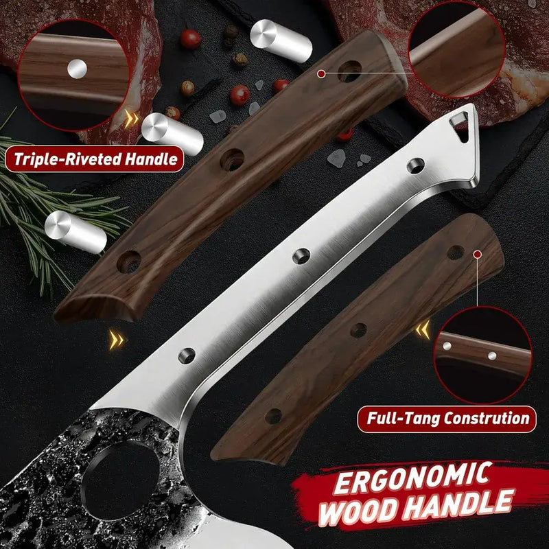 MDHAND 6-Piece Hammered Butcher Knife Set | High Carbon Steel with Storage Bag
