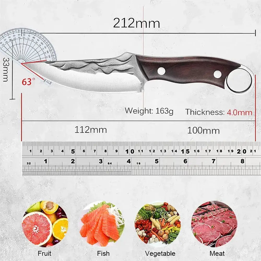 MDHAND 8.5" Full Tang Fixed Blade Hunting Knife | Rosewood Handle with Leather Sheath