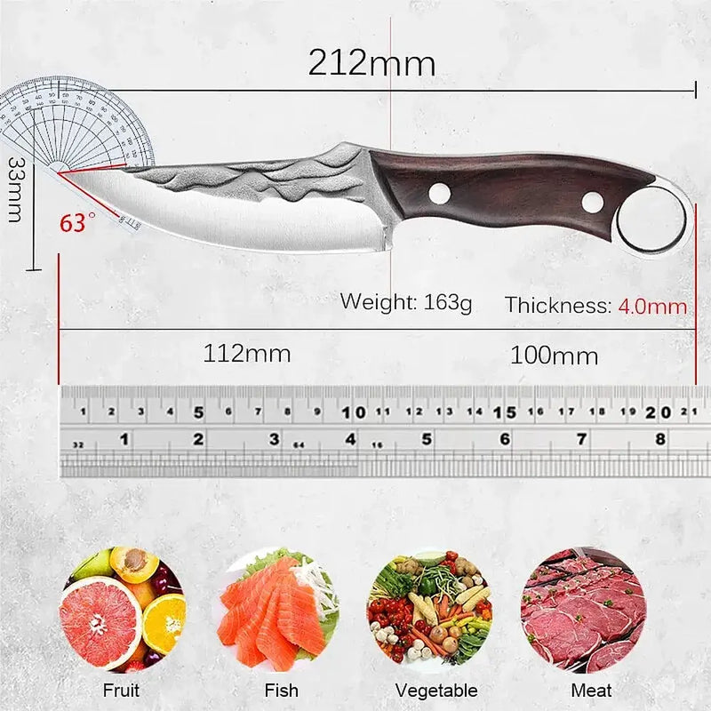 MDHAND 8.5" Full Tang Fixed Blade Hunting Knife | Rosewood Handle with Leather Sheath