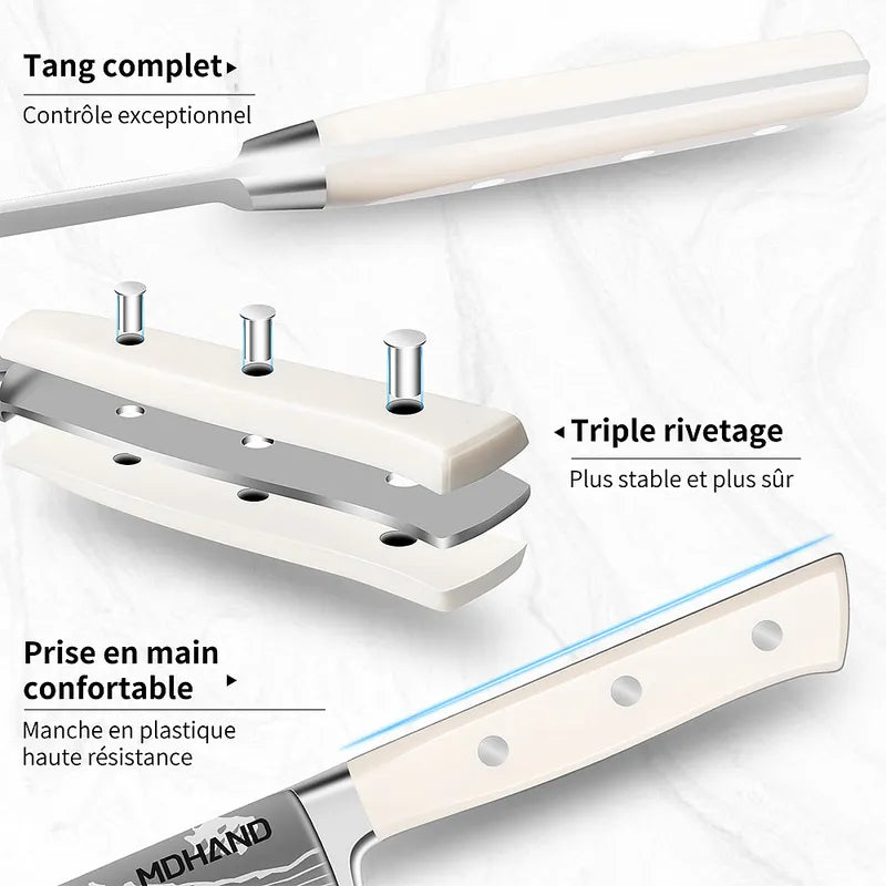 14 Piece Kitchen Knife Set White ABS Handle with Wooden Block