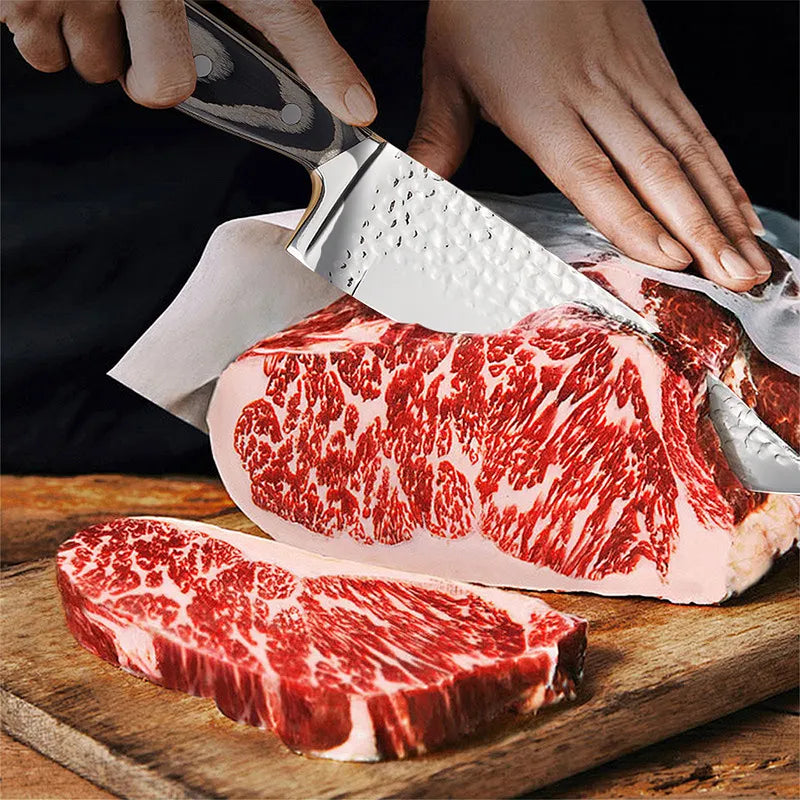 15 Piece Hammered Blade Kitchen Knife Set with Wood Block
