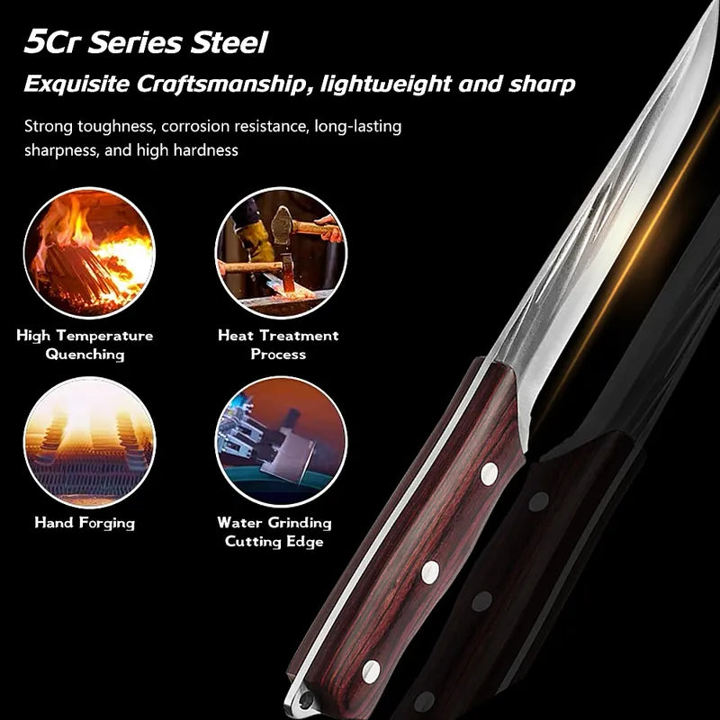 3 Piece Forged Butcher Knife Set Boning Slaughter Knives Sheath