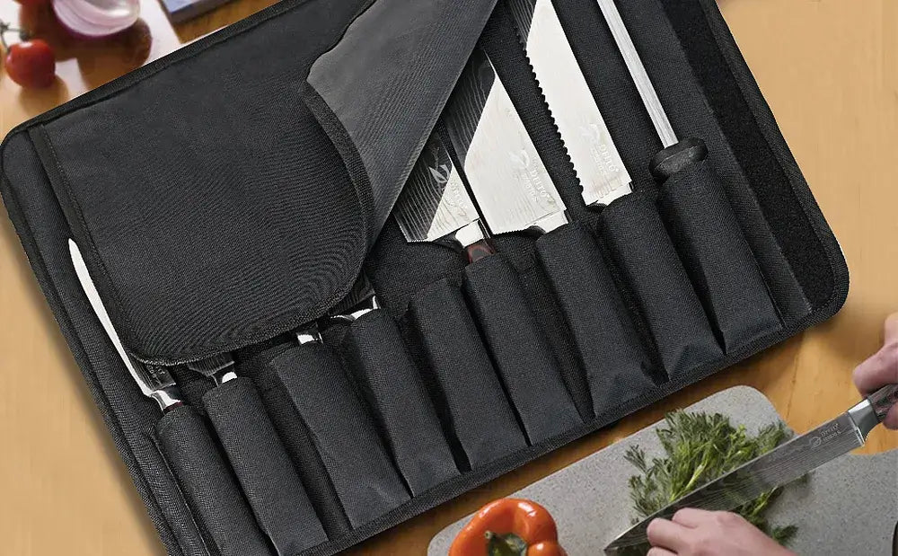 Home Cooking 9PCS German Steel Knives Laser Etched Roll Bag Gifts