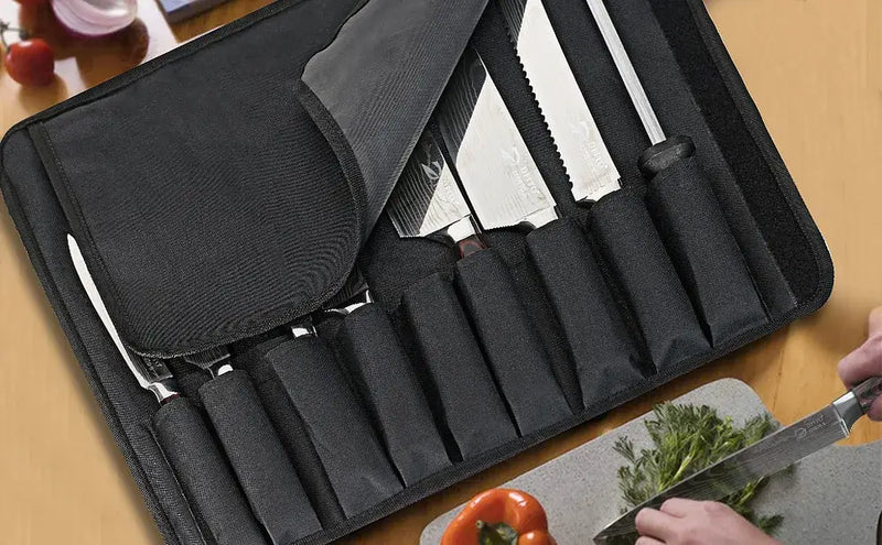 Home Cooking 9PCS German Steel Knives Laser Etched Roll Bag Gifts
