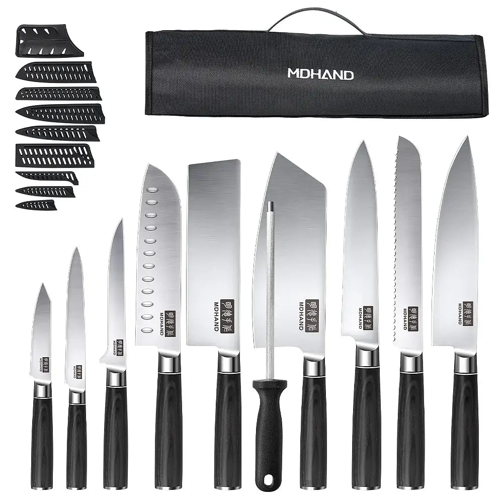 Home Cooking MDHAND 10pc Japanese Knives High-Carbon Steel Pakkawood