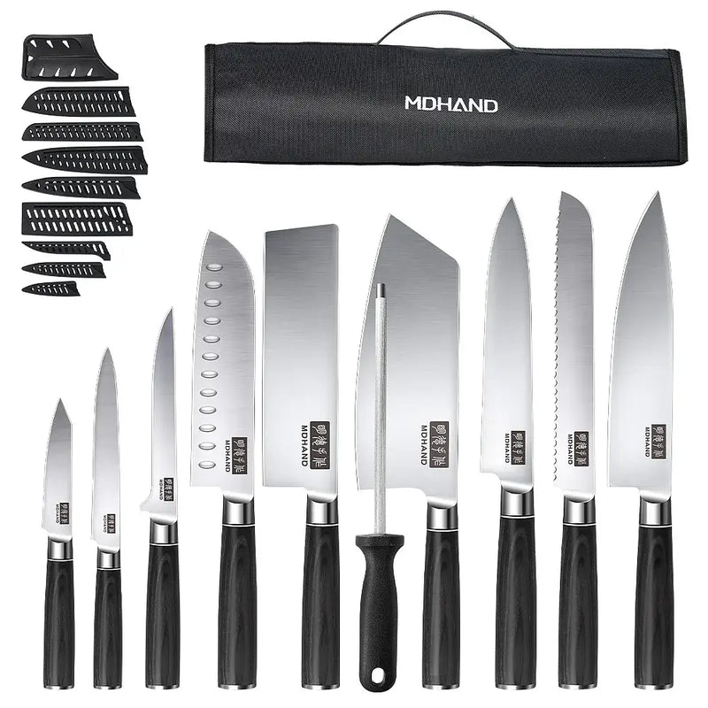 Home Cooking MDHAND 10pc Japanese Knives High-Carbon Steel Pakkawood