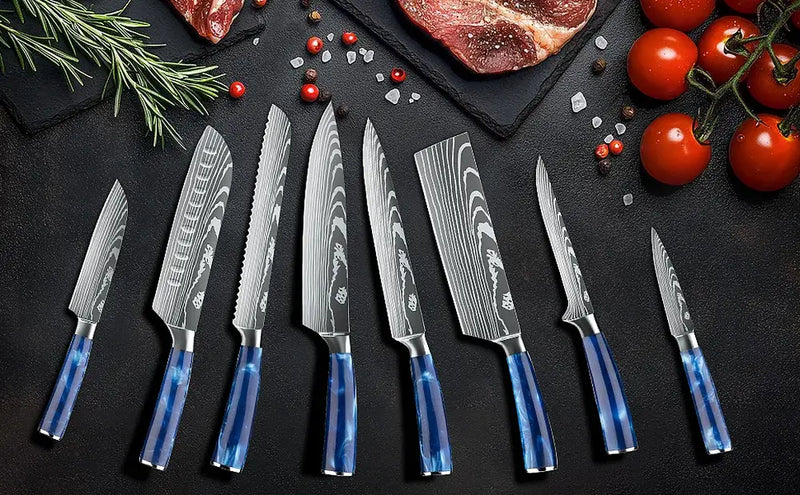 Home Cooking 9pc High Carbon Steel Knife Set w/ Roll Bag