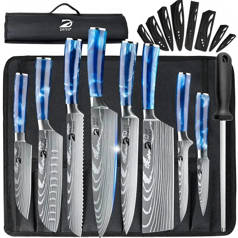 Home Cooking 9pc High Carbon Steel Knife Set w/ Roll Bag