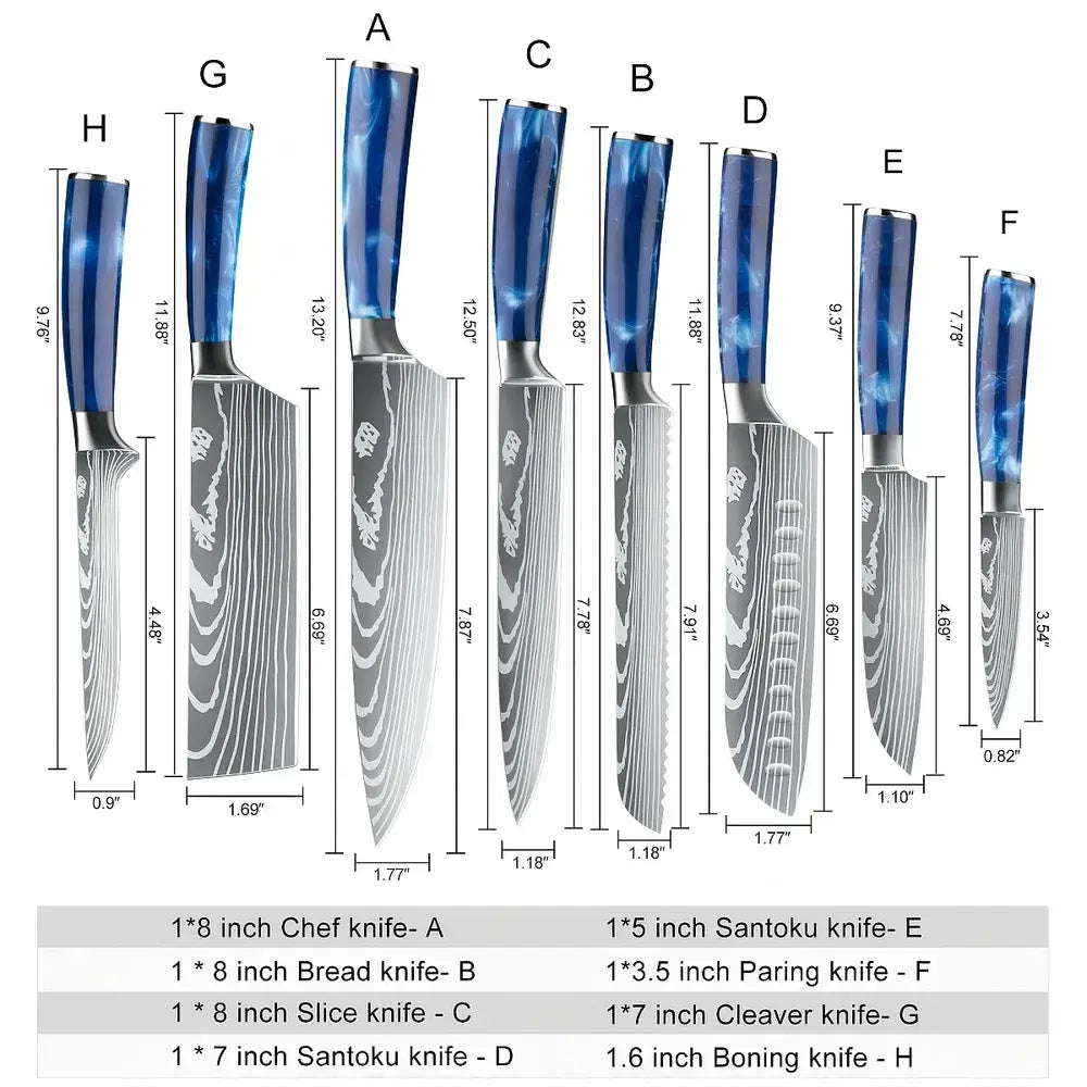 Home Cooking 9pc High Carbon Steel Knife Set w/ Roll Bag