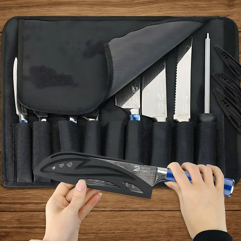 Home Cooking 9pc High Carbon Steel Knife Set w/ Roll Bag