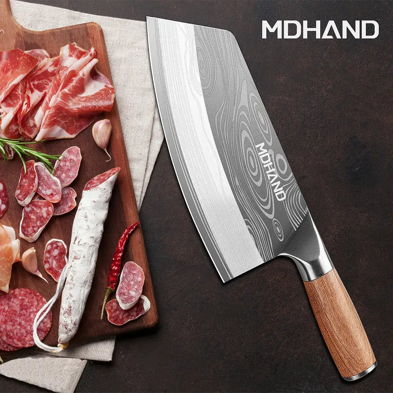 MDHAND Forged Damascus Kitchen Knife | Ergonomic Wooden Handle Gift Box