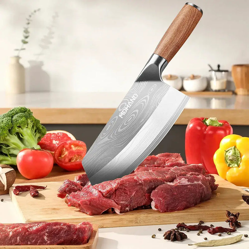 MDHAND Geschmiedetes Damast-Küchenmesser | Ergonomischer Holzgriff Geschenkbox