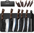 MDHAND 6-Piece Hammered Butcher Knife Set | High Carbon Steel with Storage Bag