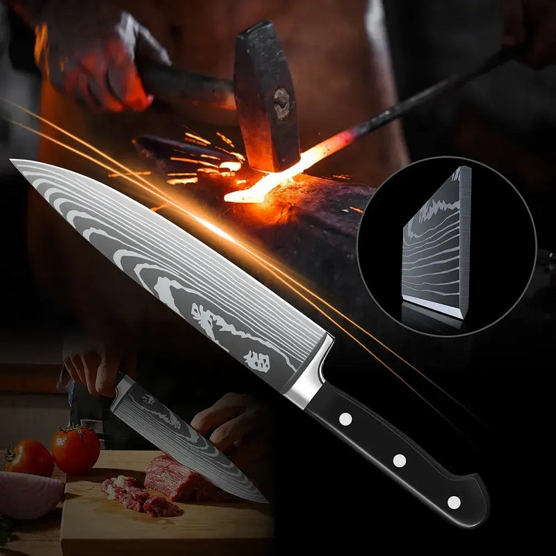 Home Cooking MDHAND 9pc Japanese Knives ABS Handle w/ Roll Bag Sharpener