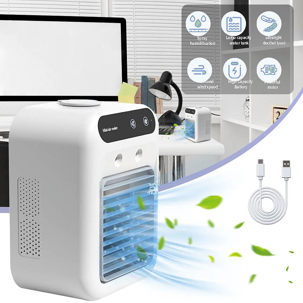 Q8 Mini Desk Air Cooler | Rechargeable Quiet Evaporative Cooler Humidifier